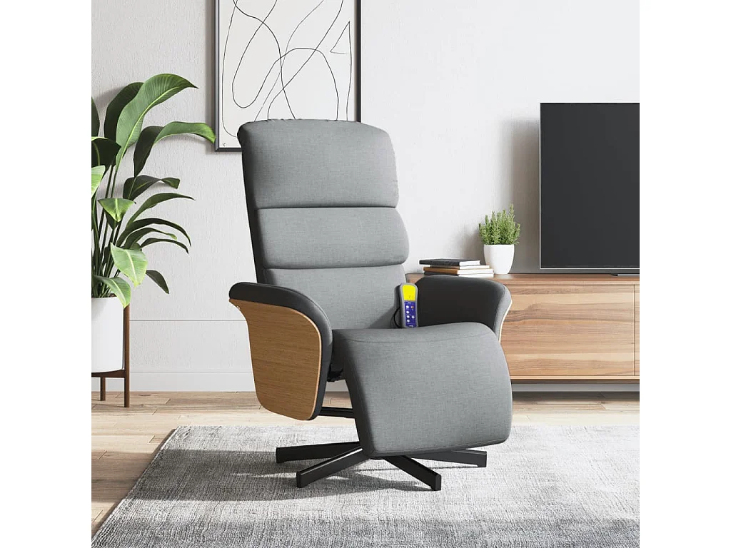 Fauteuil inclinable-Fauteuil salon de massage et repose-pieds gris clair tissu SHL2499