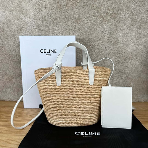 CELINE TEEN plant material and cow leather soft classic basket bag white