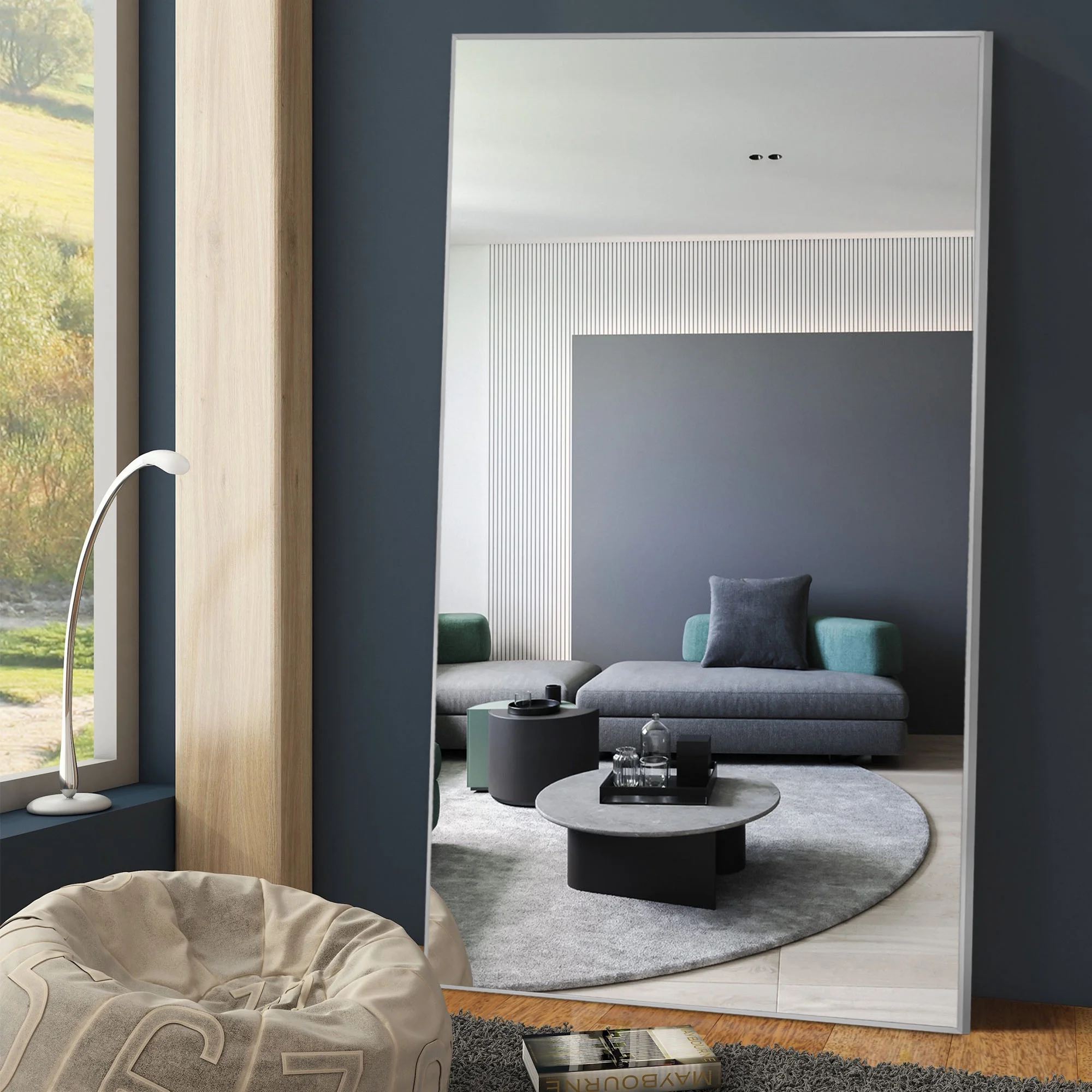 Full Mirror Full Length Mirror Floor Mirror Modern Silver Rectangle Oversized Mirror,71x32