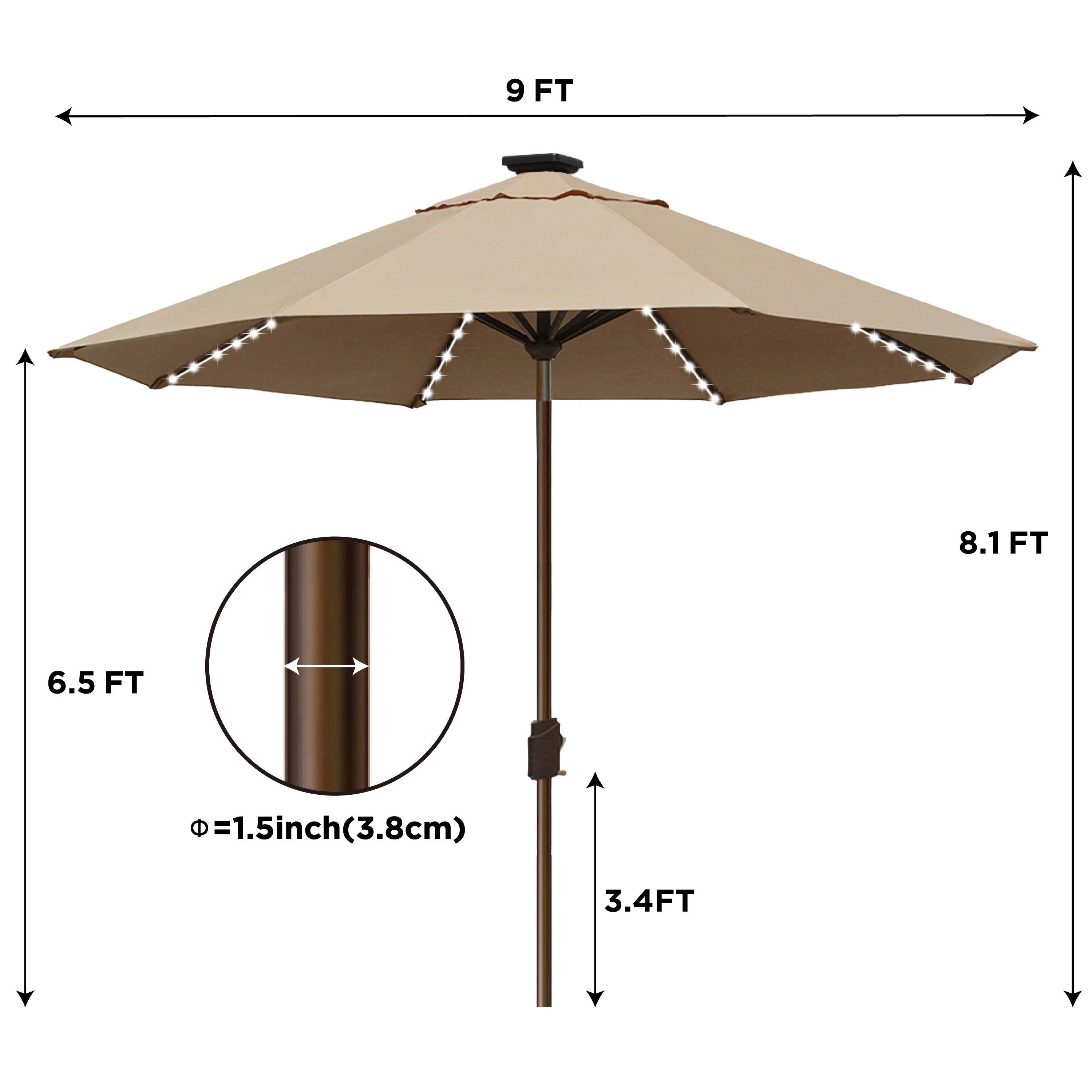 EliteShade Sunbrella Solar Umbrellas 9ft Market Umbrella with 80 LED Lights Patio Umbrellas Outdoor Table Umbrella with Ventilation and 5 Years Non-Fading Top,Ruby - Image 33