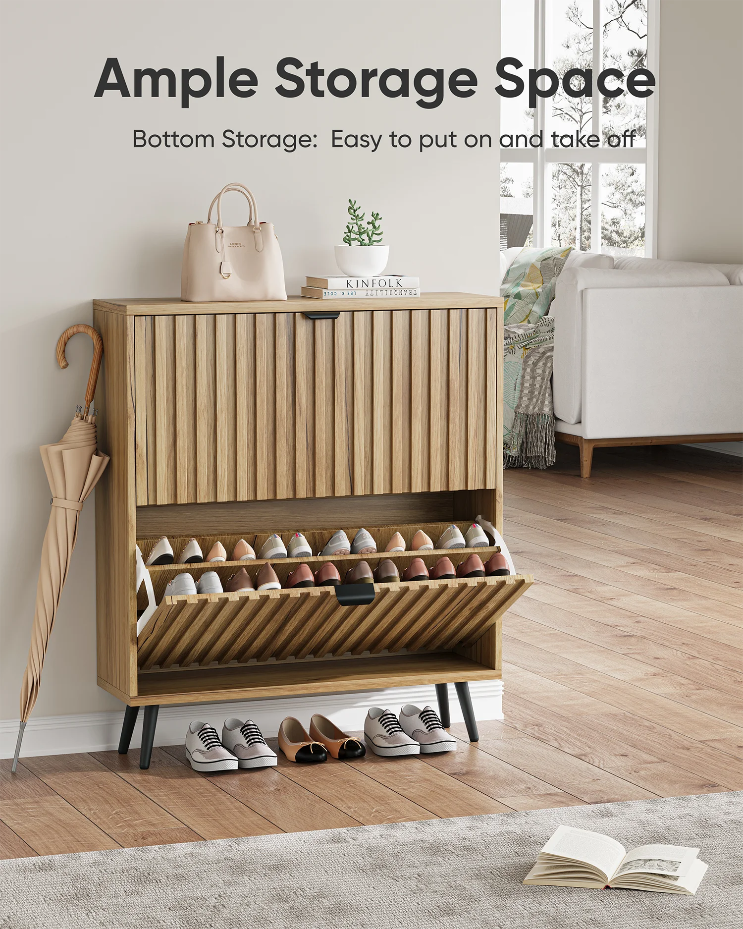 Smart FENDEE Shoe Cabinet with 2 Flip Drawers Freestanding 24 Pair Shoe Storage Cabinet for Entryway - Image 10