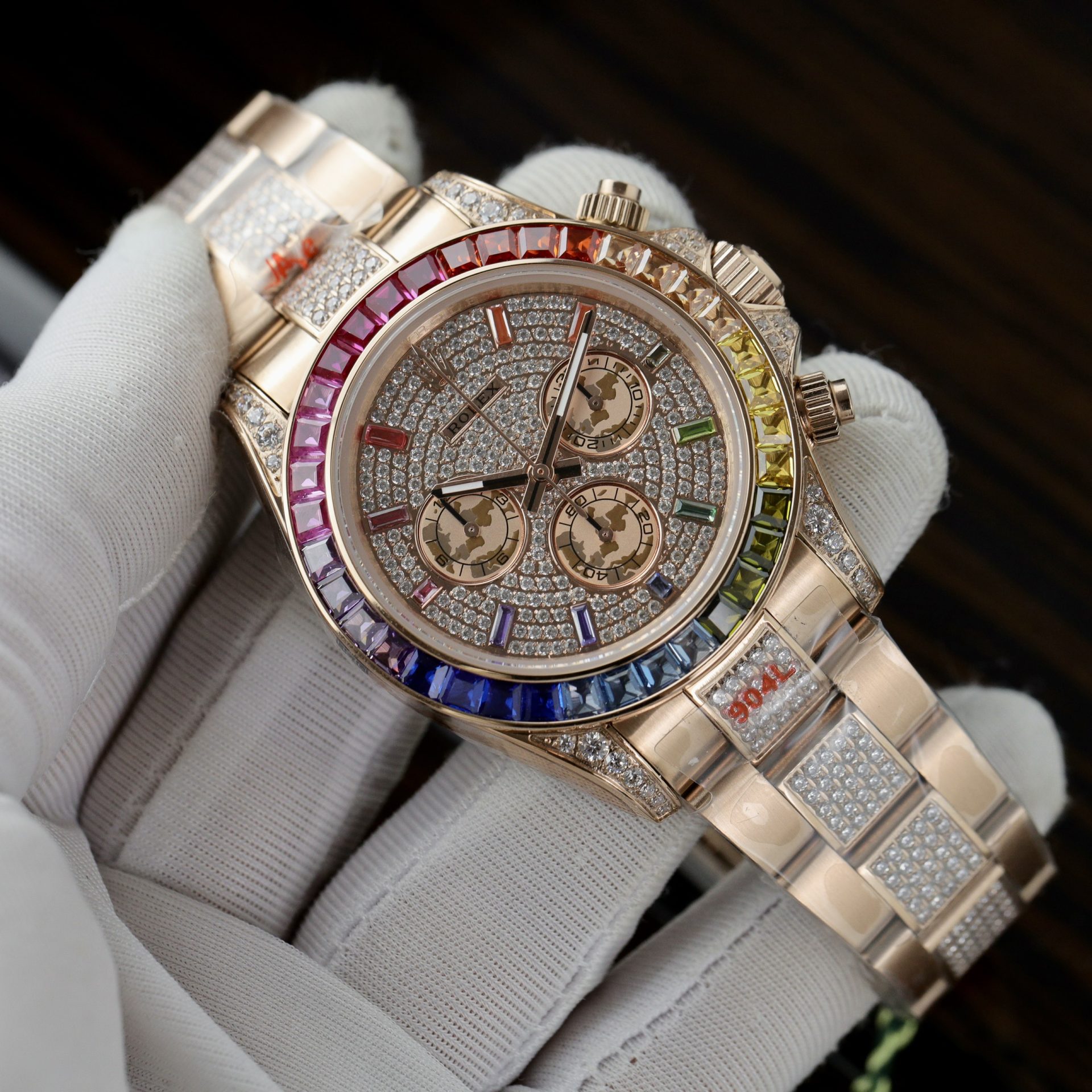 Rolex Replica 1:1 Watch Daytona Rainbow Full CZ Stone High Quality 40mm - Elite Watch Atelier