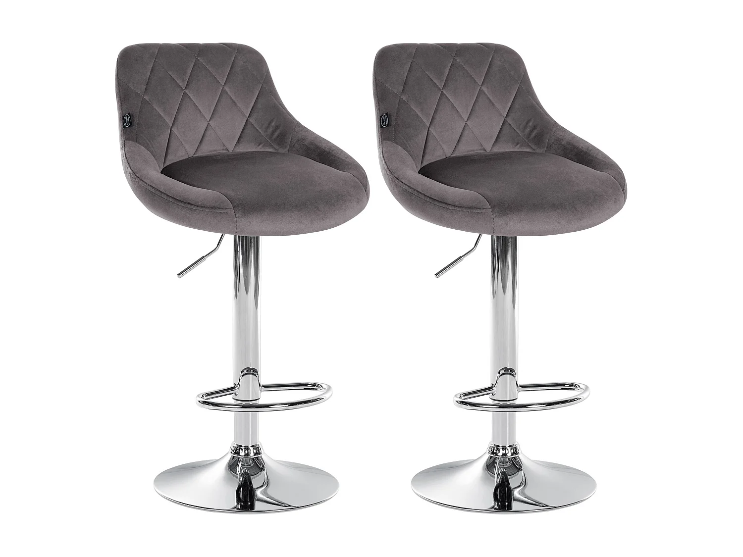 Lot de 2  Tabouret de bar - Velours & Chrome - Gris - Lazio