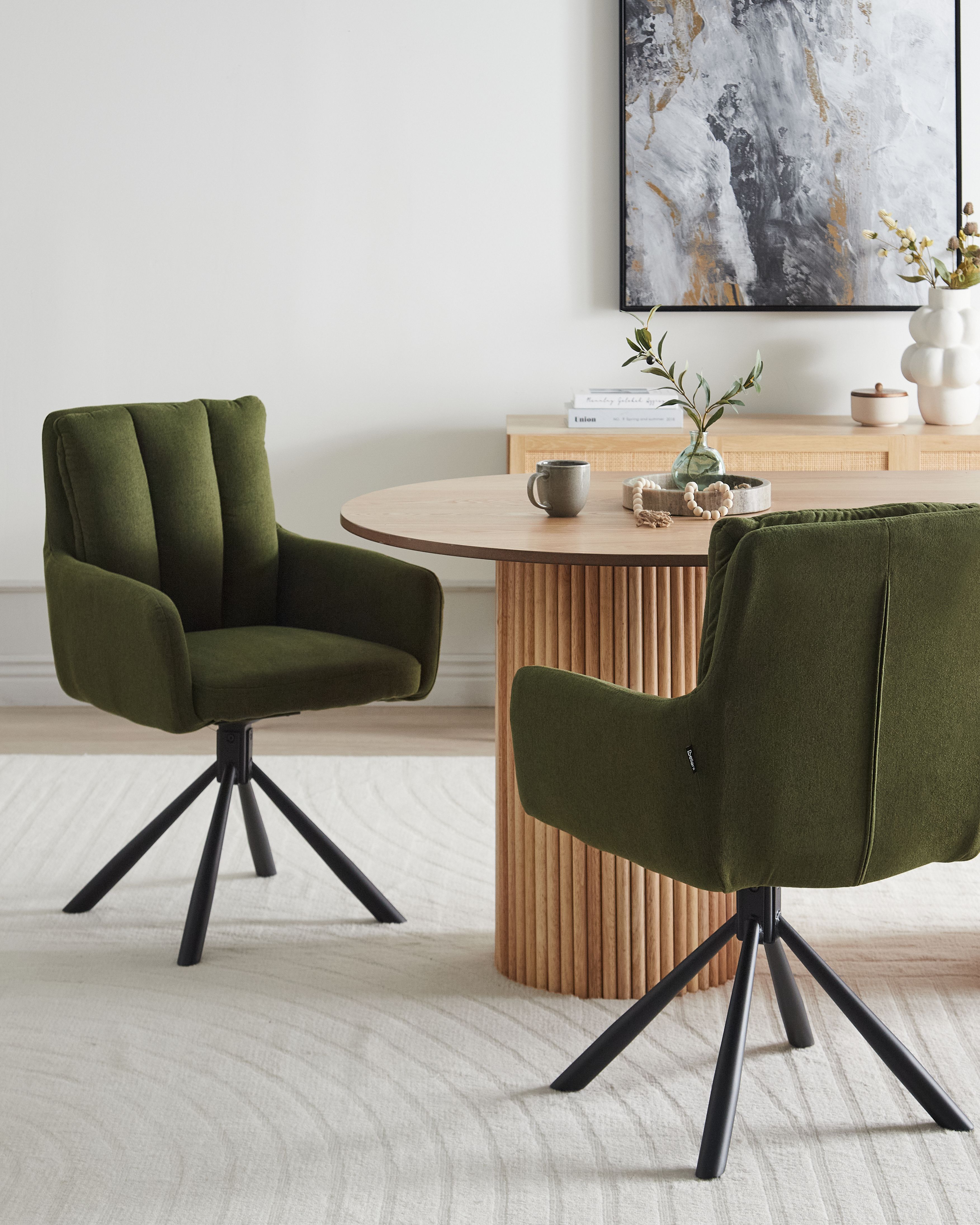 Set of 2 Dining Chairs Swivel SARDOAL Fabric Dark Green