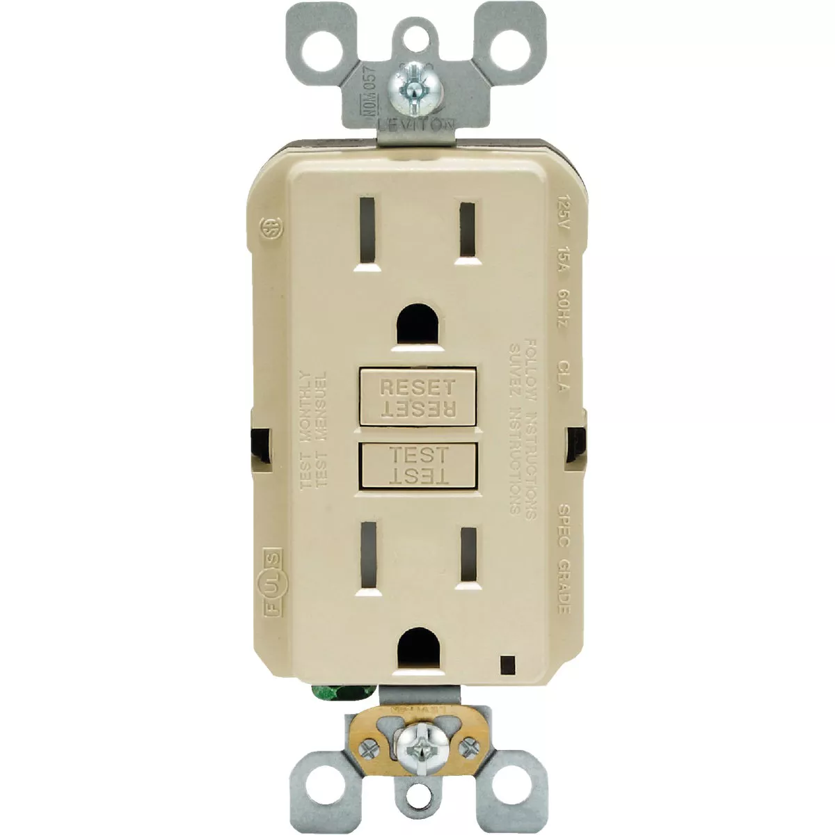 Leviton SmartlockPro Self-Test 15A Ivory Residential Grade Tamper Resistant 5-15R GFCI Outlet