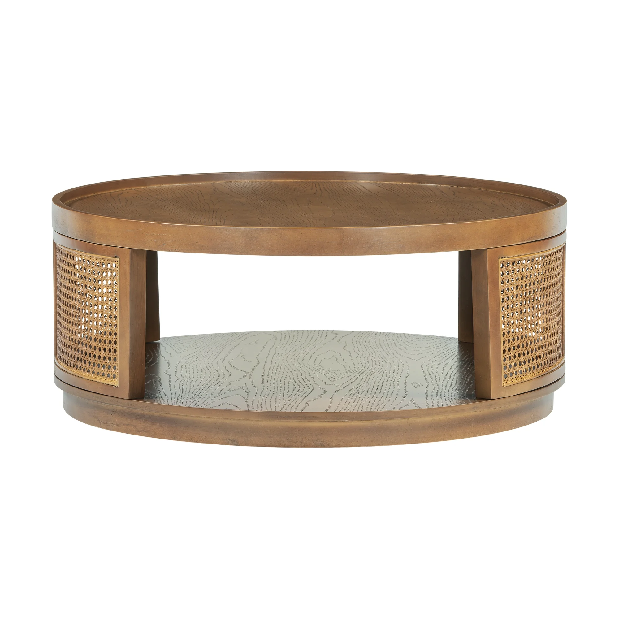 Harper & Bright Designs Rattan Round Coffee Table with Storage Shelf, Round Cane Wood Center Table for Living Room, 37'' Brown - Image 10