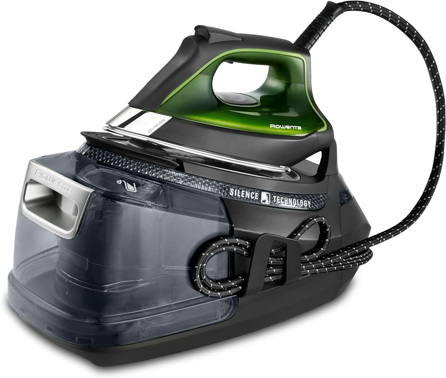 Silence Pro -Centro de planchado, autonomía ilimitada, 8 bares, golpe vapor 600 g/min, suela Microsteam, función ECO y depósito cal, 1.3 litros, Color Negro Y Gris DG9248