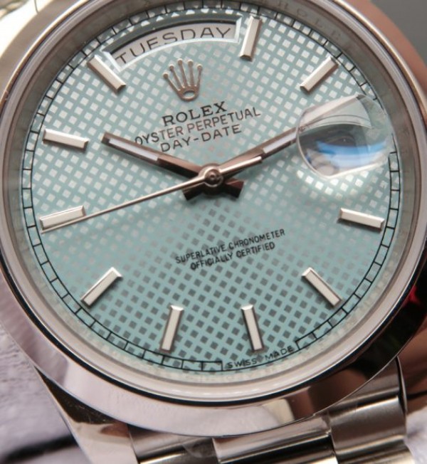 Replica Rolex Day-Date 40mm 228206 Noob Textured Ice Blue Dial Bracelet A3255 - Elite Watch Atelier