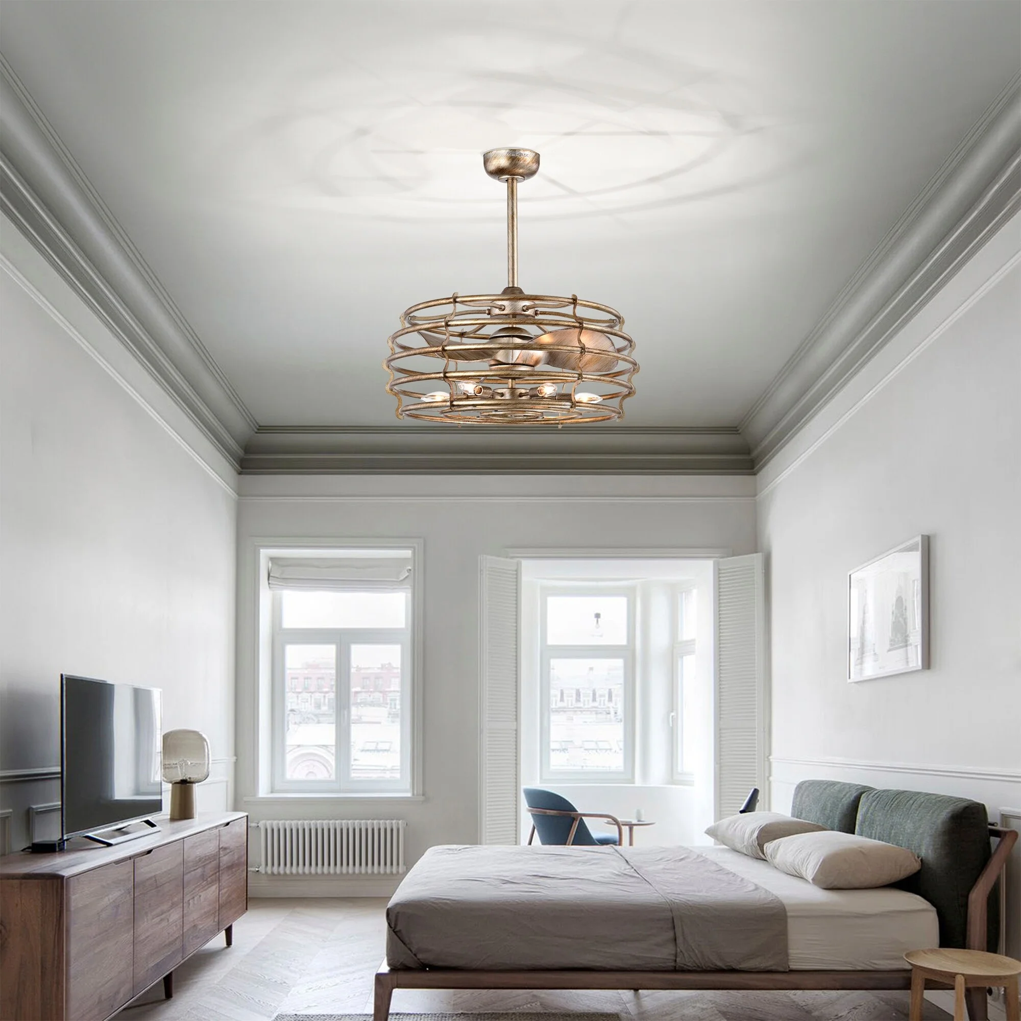Baakir 26.1 in. 6-Light Indoor Gold Brushed Finish Ceiling Fan with Light Kit and Remote