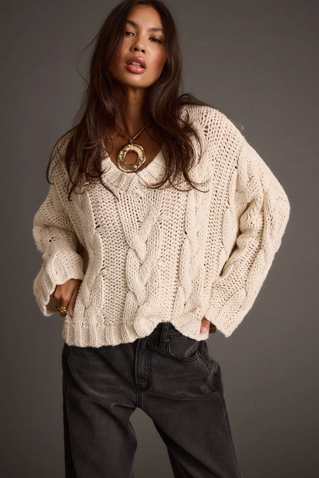 Remi Ivory Cable Knit Sweater