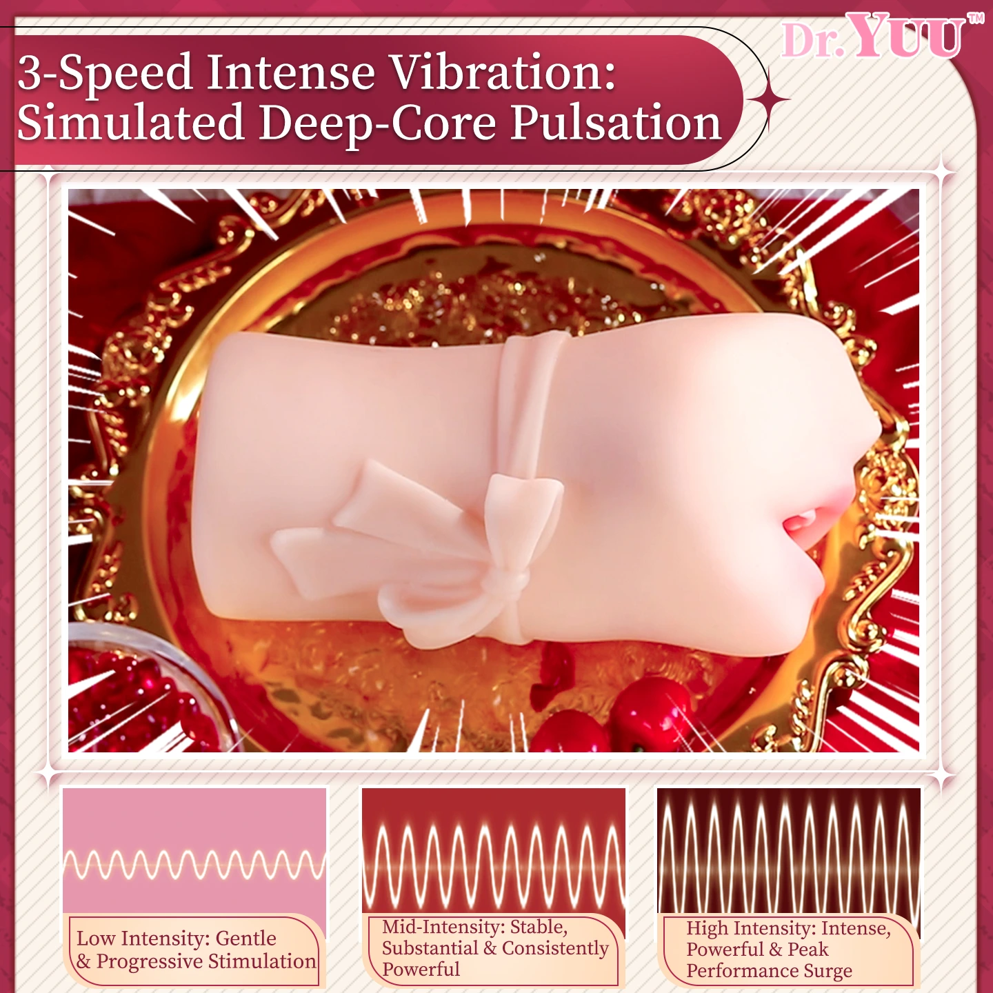 Detailed chart displaying the multiple vibration frequencies of the Dr.YUU vibrating male sex toy.
