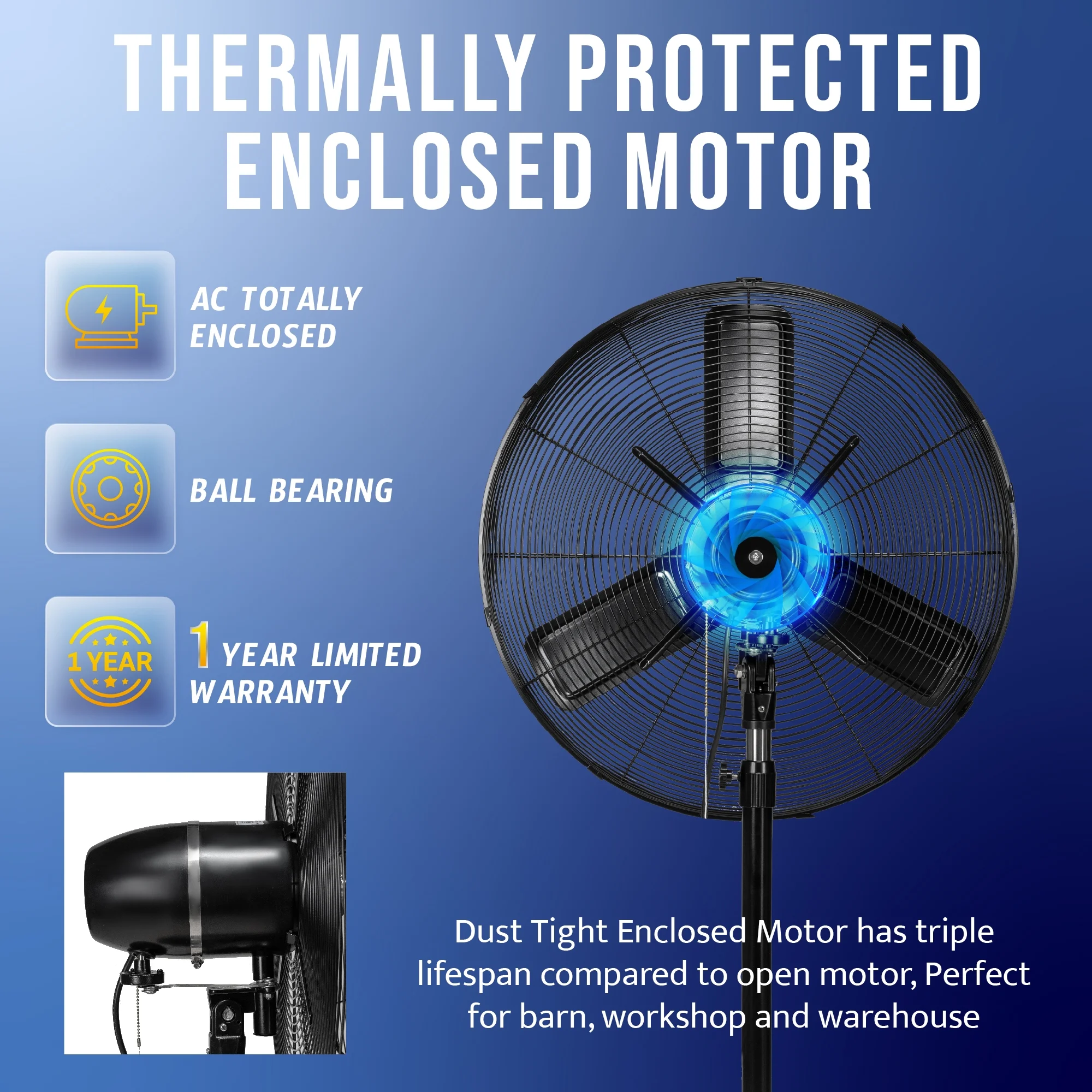 Tornado - 20 Inch High Velocity Metal Oscillating Pedestal Fan - Commercial, Industrial Use Water-Resistant - Image 15