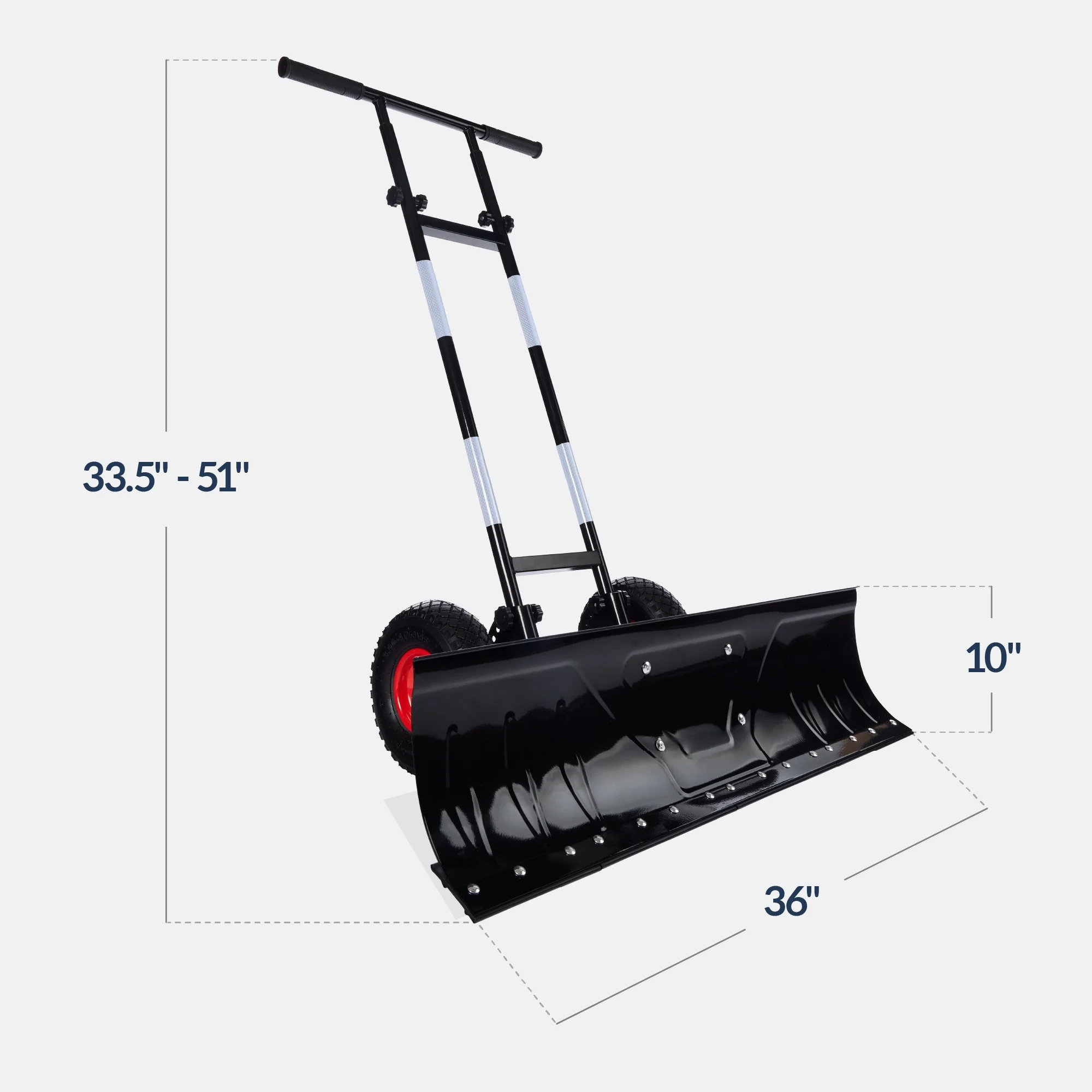 Best Choice Products 36in Galvanized Blade Hand Snow Pusher w/ 2 Wheels, Adjustable Handle, Blade Angle - Black - Image 2
