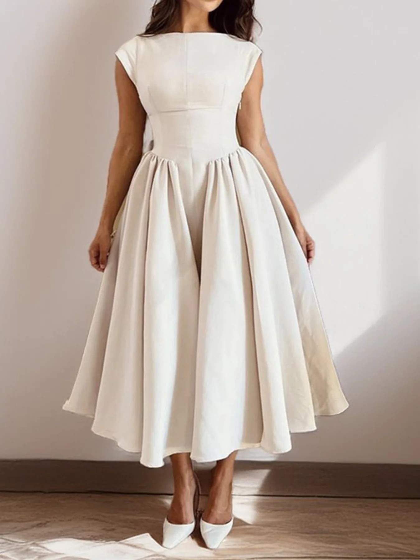 Full Size Cap Sleeve A-Line Midi Dress Plus Size - ZKZOOK