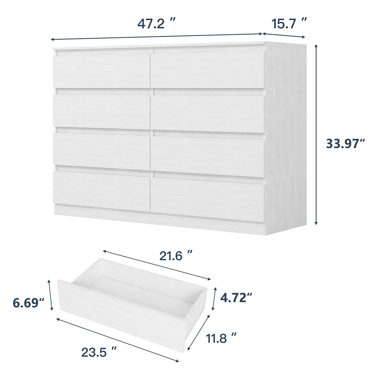 Kadyn White Chest of Drawer, 6 Double Drawer Dresser for Bedroom, Modern Storage Cabinet for Living Room, Dresser - Image 71