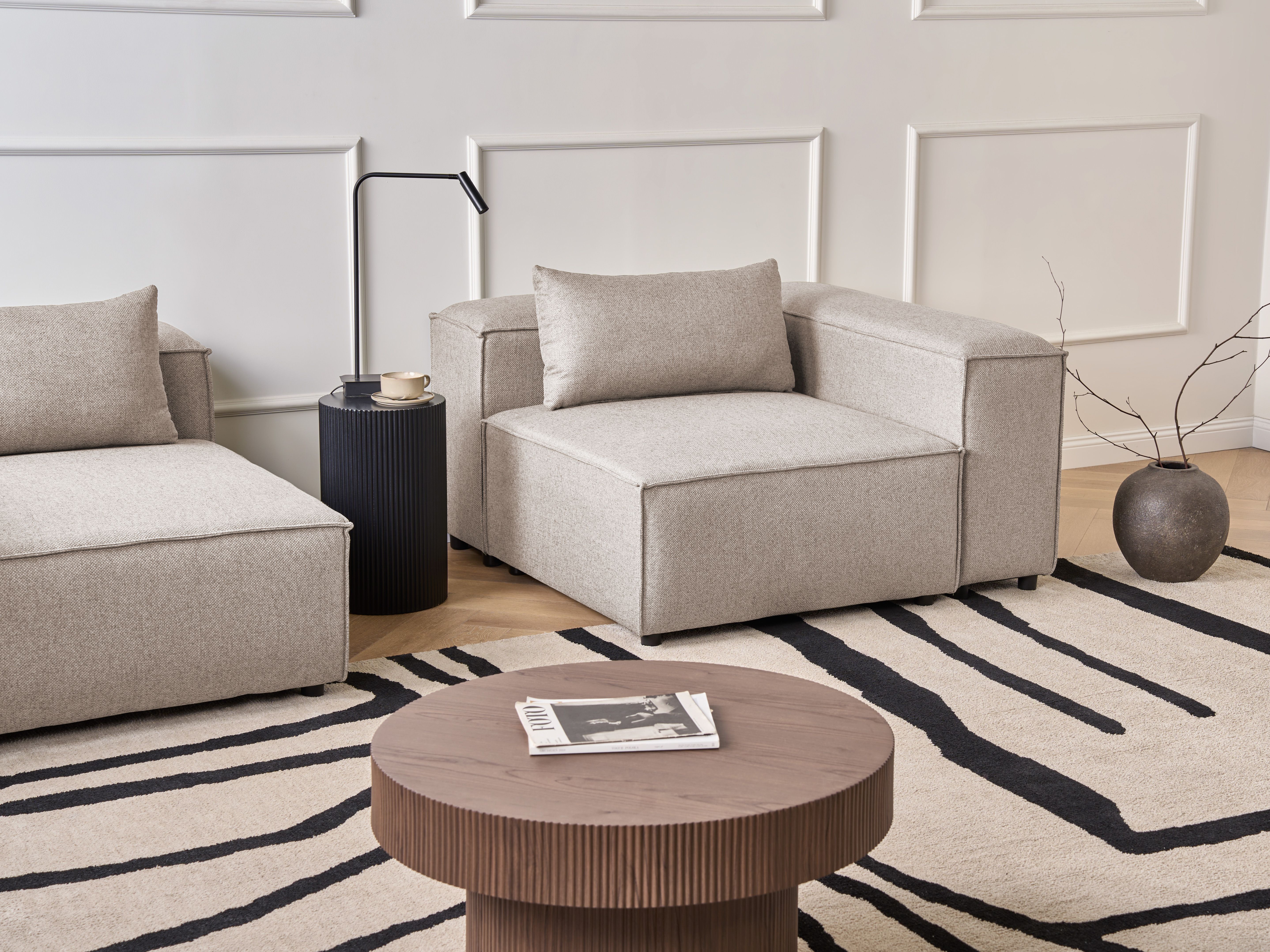 Corner Seat BRANDE Fabric Light Brown Symmetrical