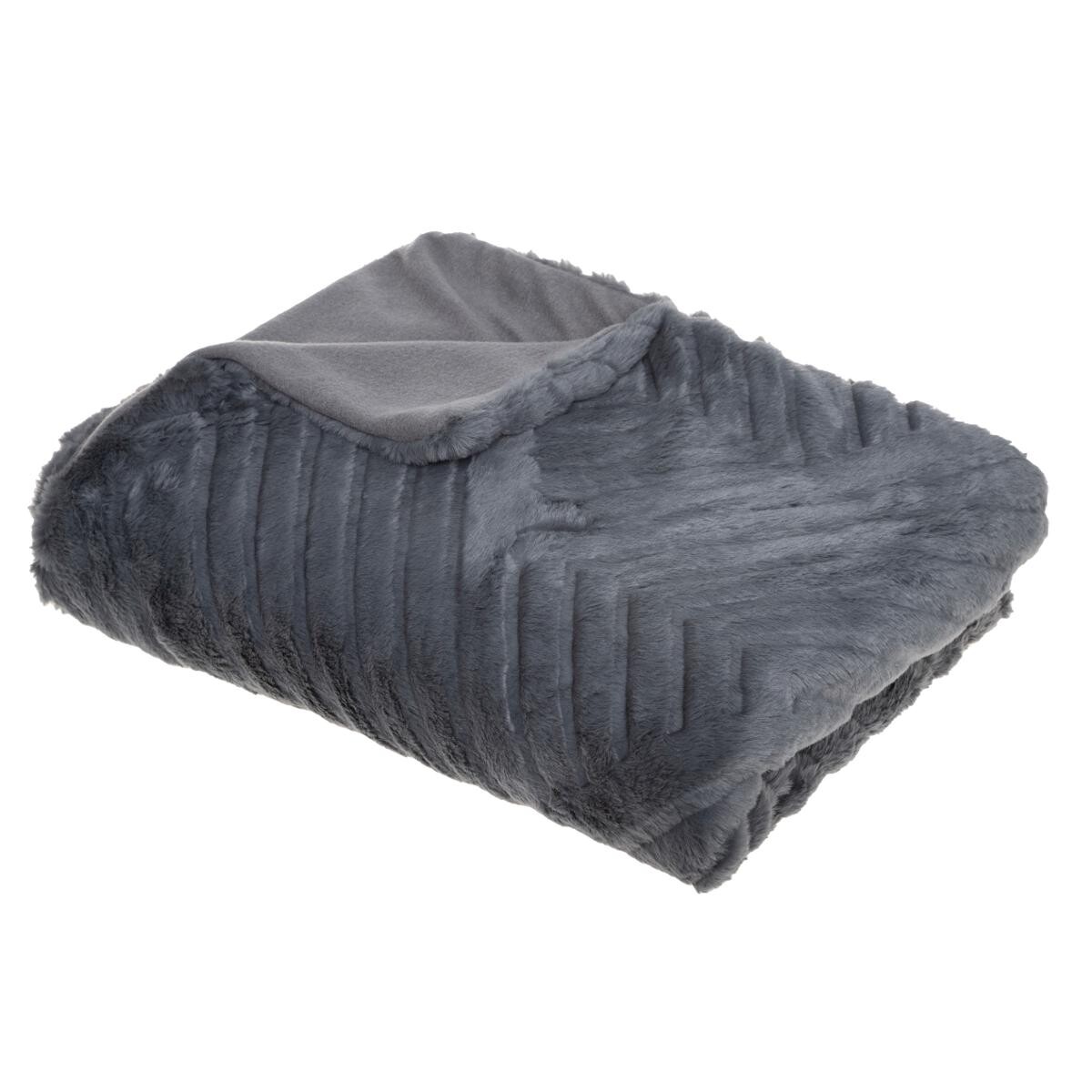 Faux Fur plaid "3D Geo" Slate grey, 120x160 cm