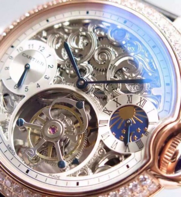 Replica Cartier Ballon Bleu Skeleton Tourbillon Diamond Bezel RG White Dial - Top club