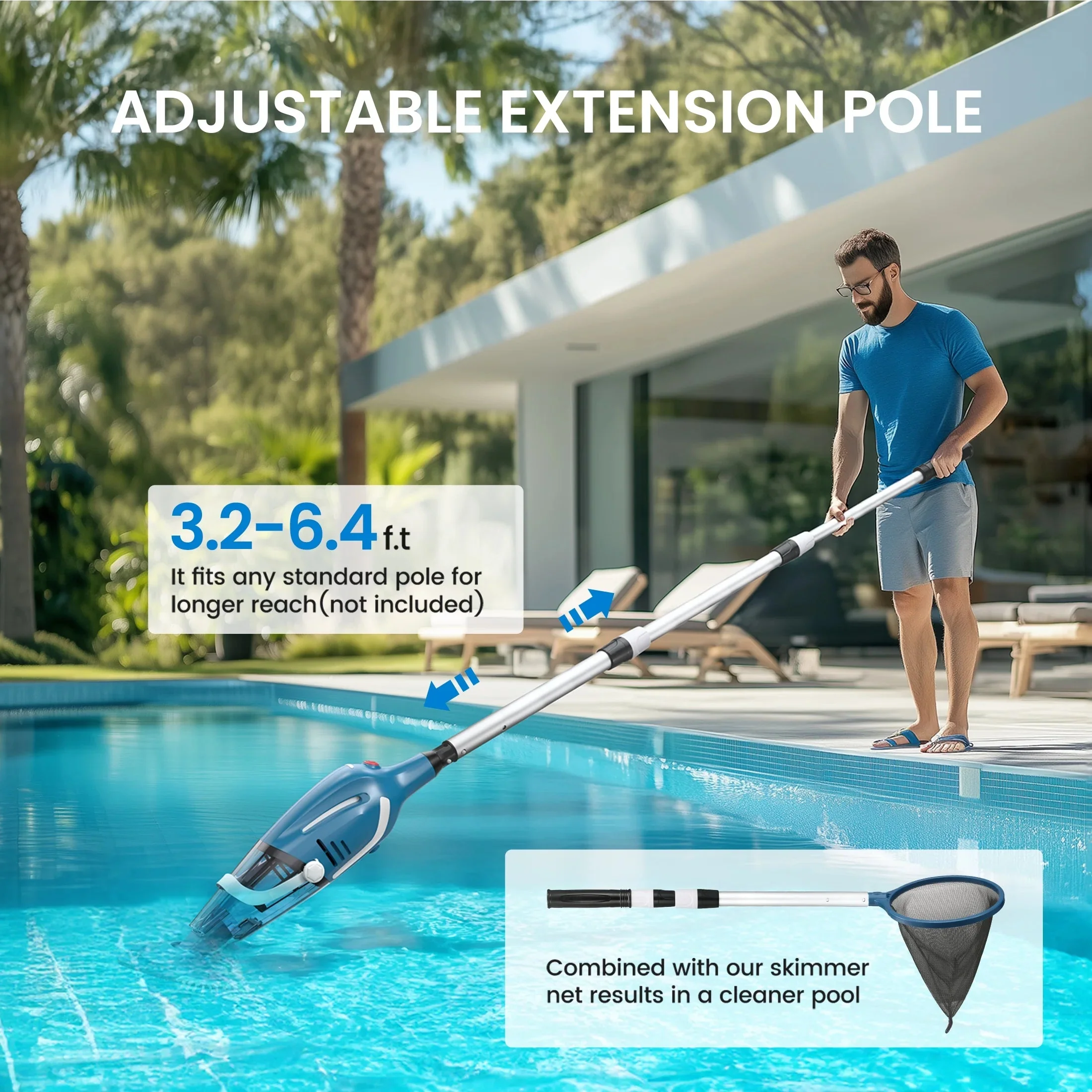 Cordless Handheld Pool Vacuum Cleaner With 80-Minute Runtime And 3.2-6.4 ft Telescopic Pole - Image 4 Cordless Handheld Pool Vacuum Cleaner With 80-Minute Runtime And 3.2-6.4 ft Telescopic Pole - Image 4