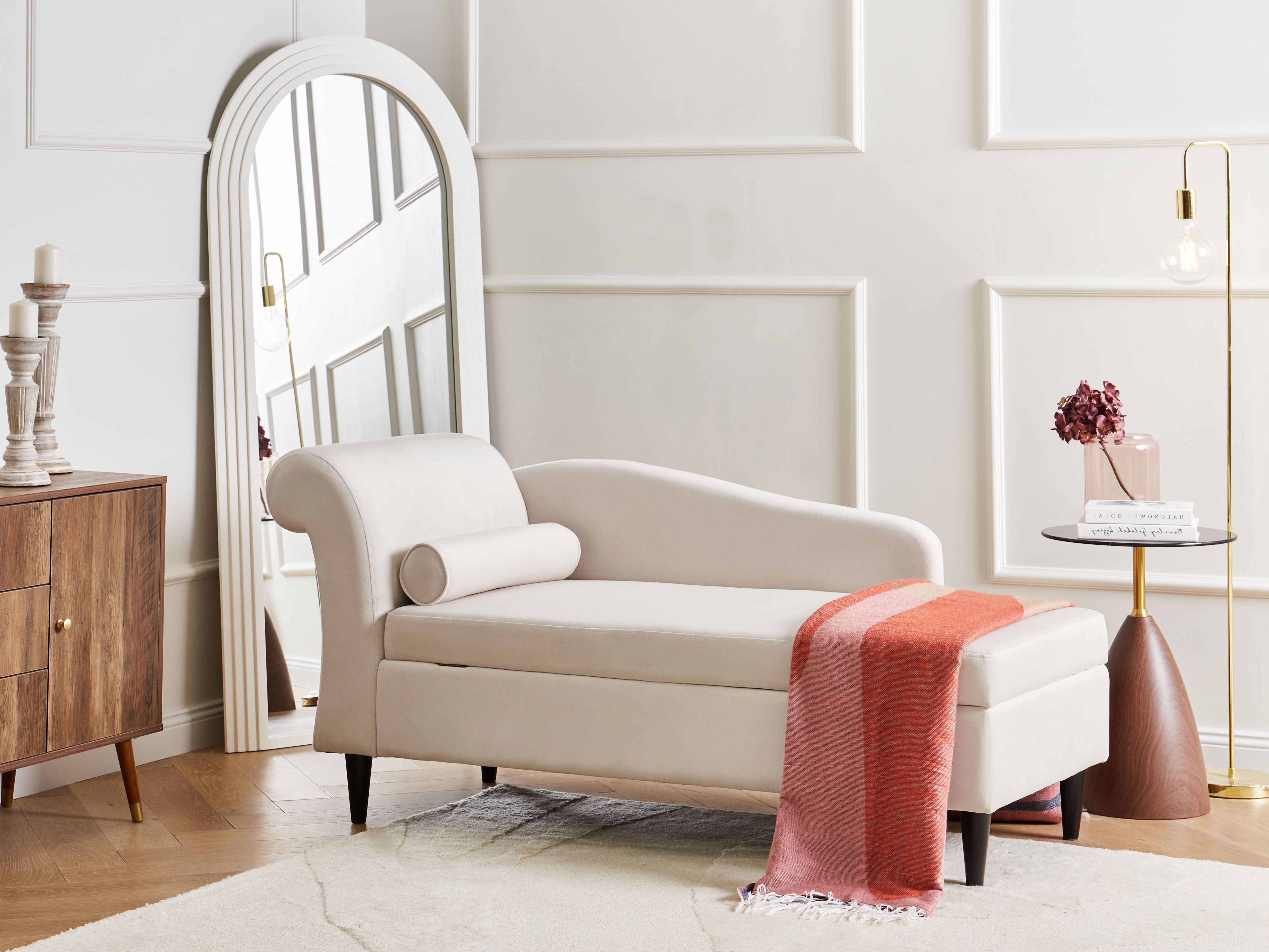 Left-Hand Chaise Lounge LUIRO Velvet Beige with Storage