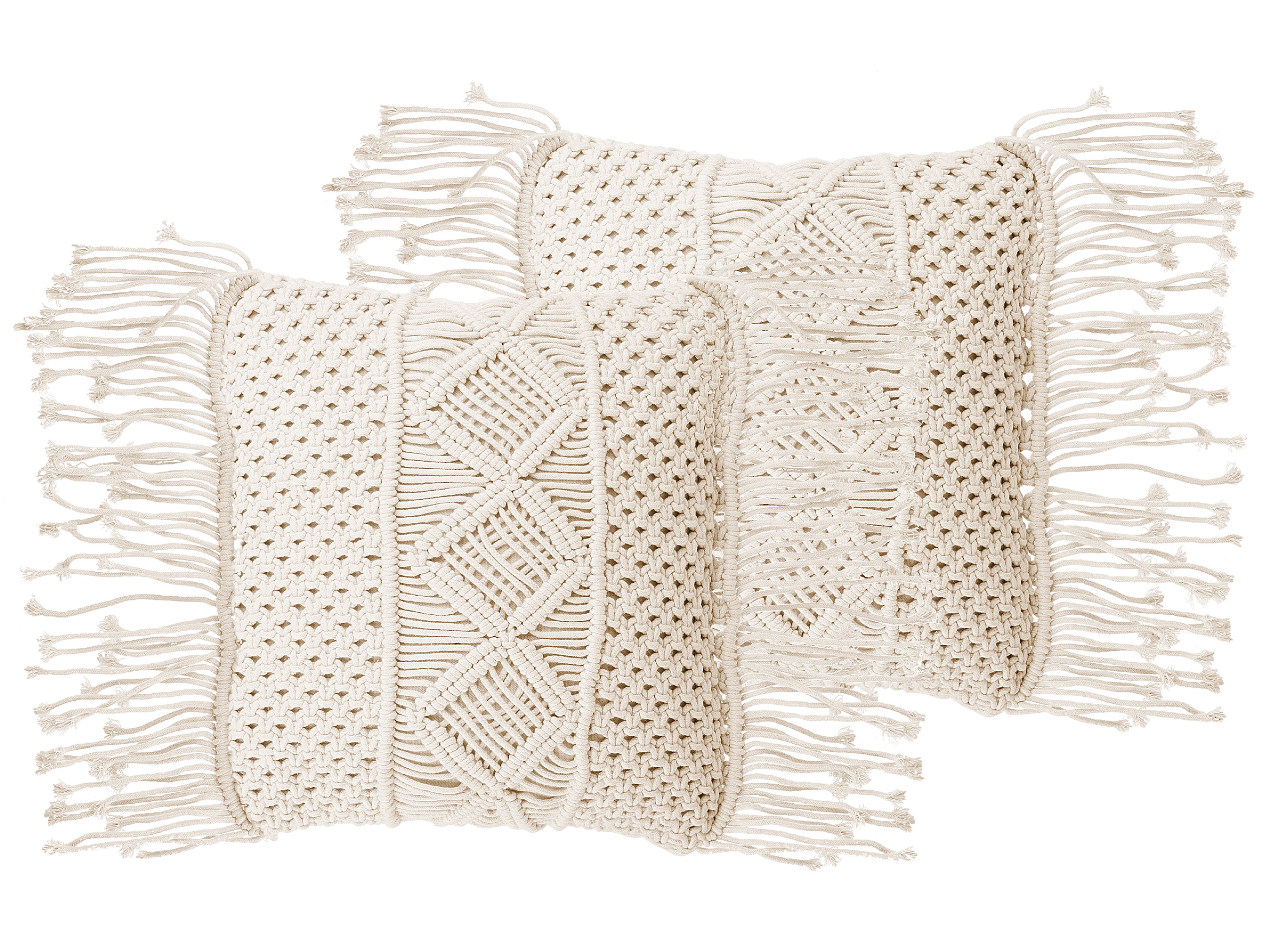 Set of 2 Decorative Cushions YORTAN Cotton 45 x 45 cm Light Beige Geometric Pattern