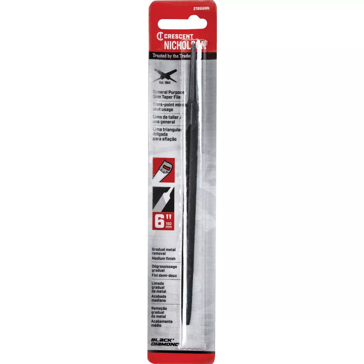 Nicholson 6 In. Slim Taper File without Handle