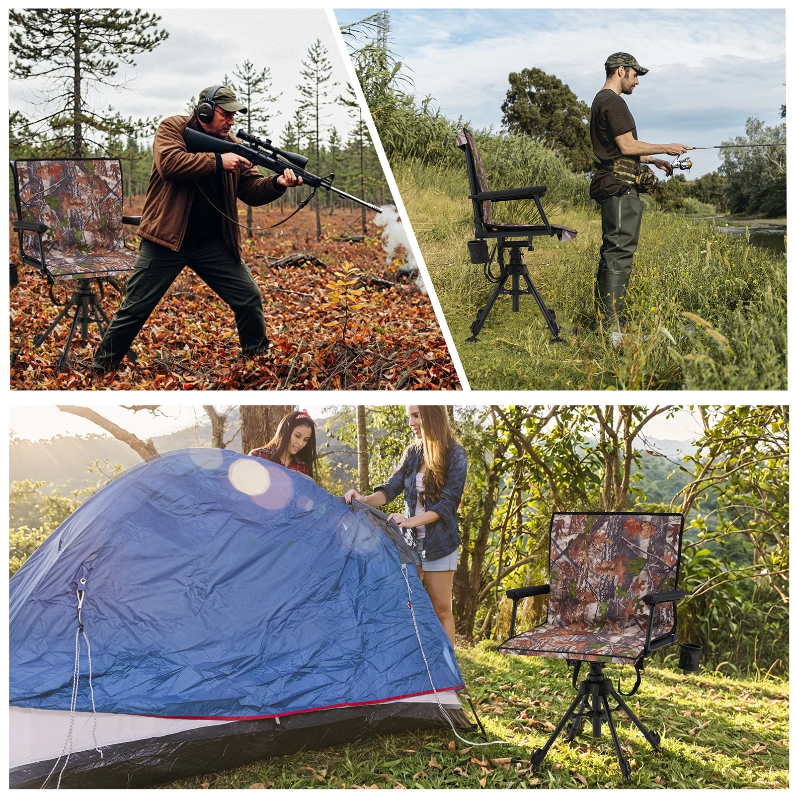 Danrelax 360�� Silent Camo Hunting Blind Chair, Armrests, Side Pouch, Telescopic Legs - Image 12