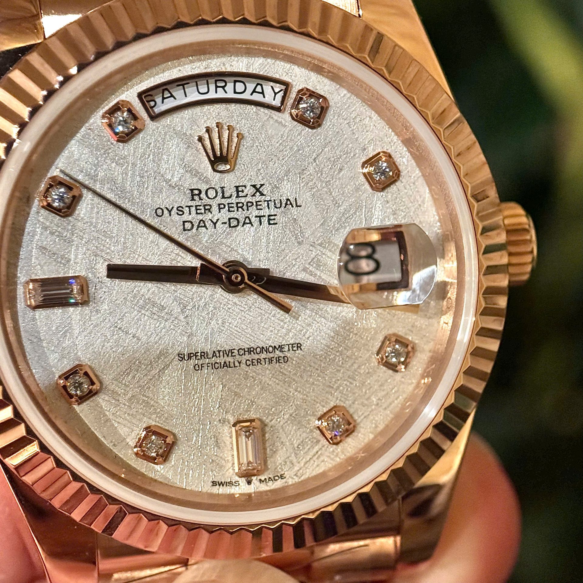 Rolex Replica Watch Day-Date Meteorite Dial With Moissanite Diamonds Hour Markers Custom Gold Wrapped GMF 40mm - Top club