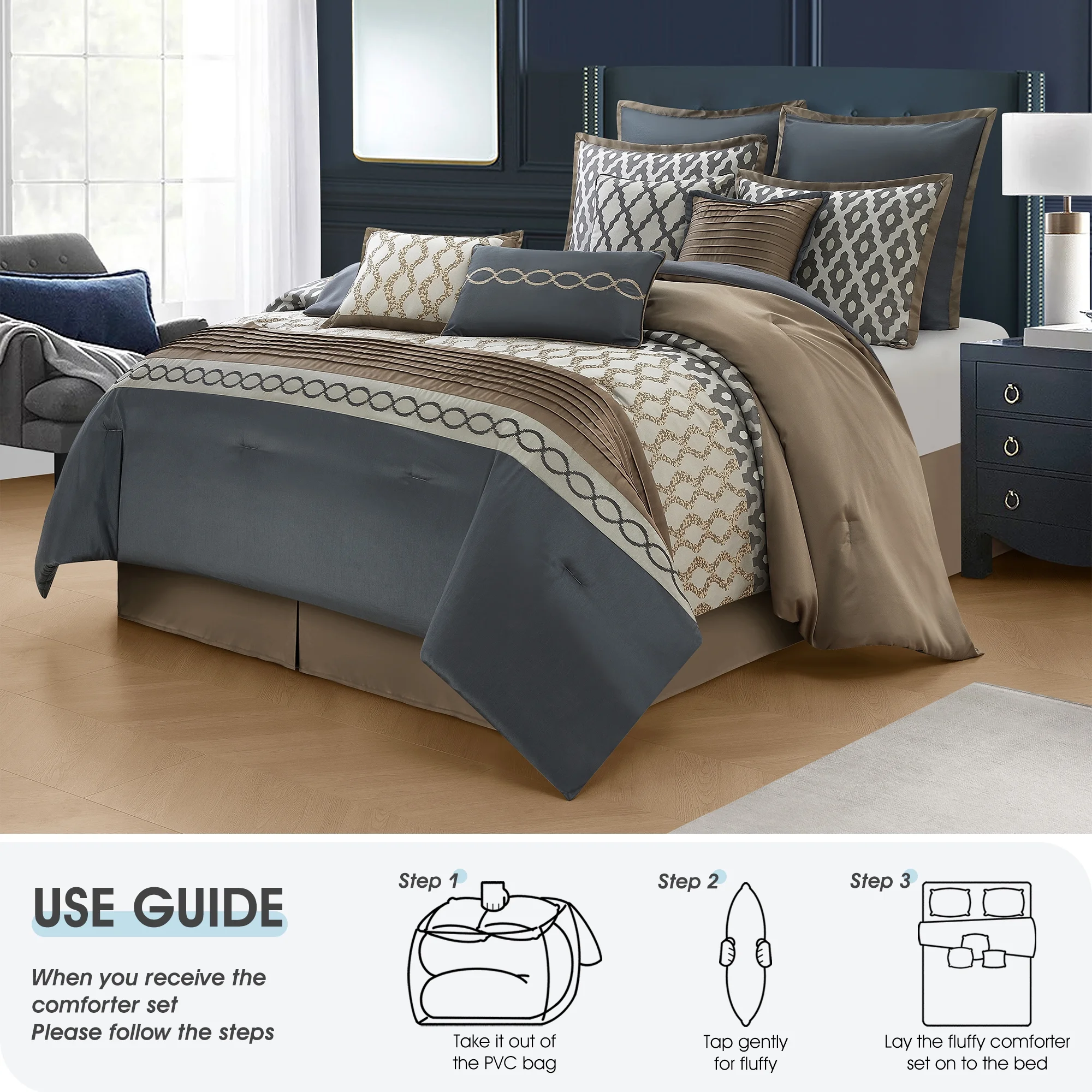 LANCO MODERN LIFESTYLE King Size Comforter Set, Burgundy, 10 Piece Bed in a Bag for All Seasons, Luxury Extreme Comfort Bedding Sets with Bedskirt, Pillow Shams, Euro Shams and Decor Pillows - Image 34