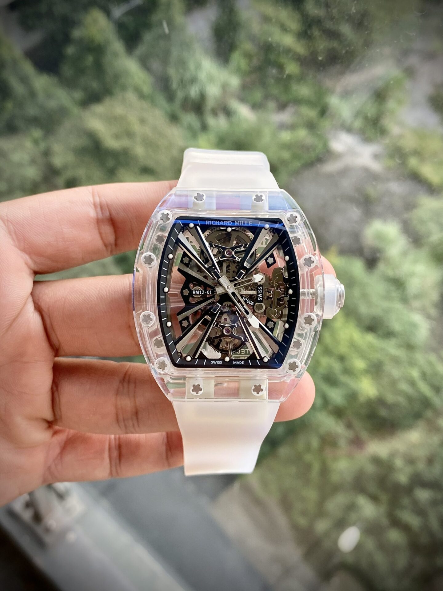 Richard Mille Replica Watch RM12-01 Tourbillon Sapphire Rubber Strap 44mm - Top club