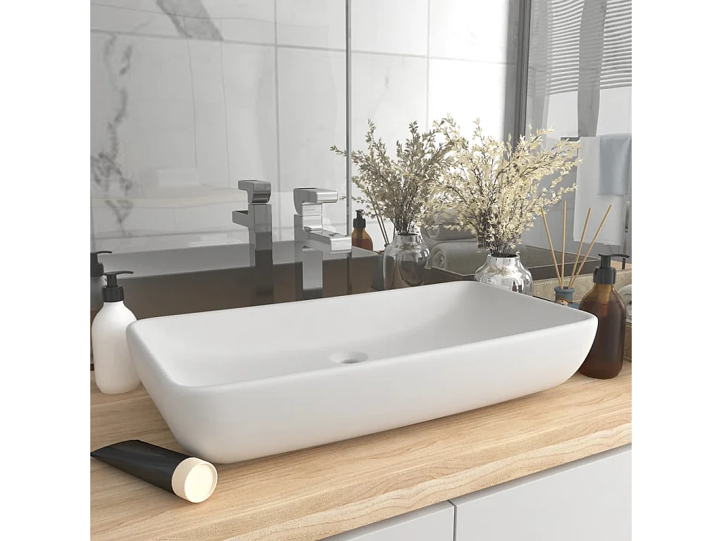 Lavabo salle de bain-Lavabo de luxe rectangulaire Blanc mat 71x38 cm Céramique