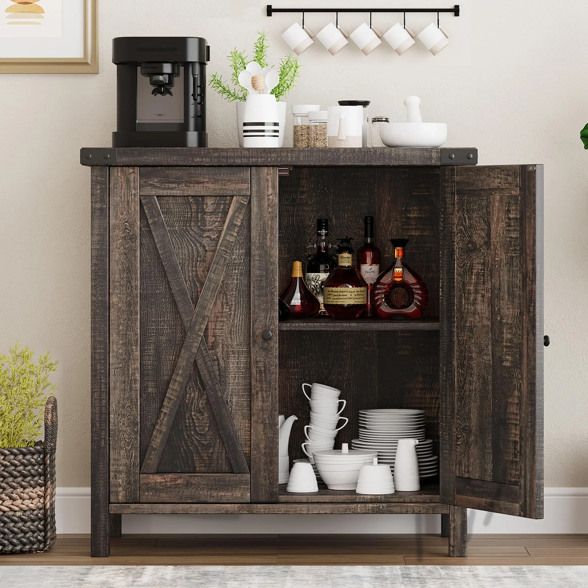 Coffee Bar Cabinet with Storage/Adjustable Shelf 30" Small Kitchen Bar Table Corner Bar Cabinet for Tea Buffet Sideboard Cabinet for Dining Room, Farmhouse Coffee Station for Wine - Image 13