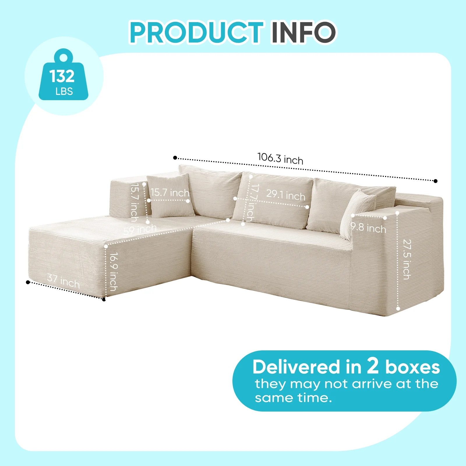 ZAFLY 106" Cloud Sectional Couch with Chaise, No Assembly Required L Shaped Sleeper Sofa, Oversized Deep Seat Modular Couches and Sofas for Living Room - Right, Black - Image 14