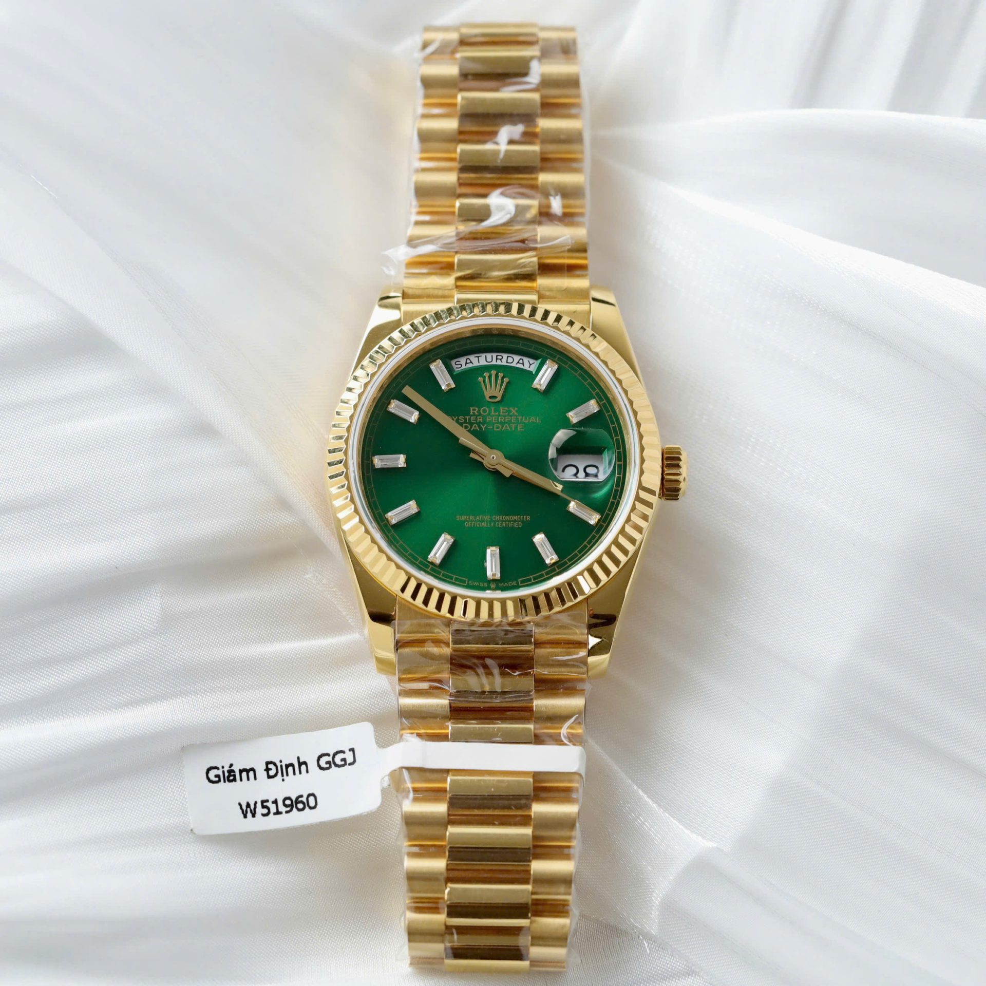 Rolex Day-Date Dial Green Copies Watch Weight 160gram Custom Gold Wrapped 36mm - Elite Watch Atelier