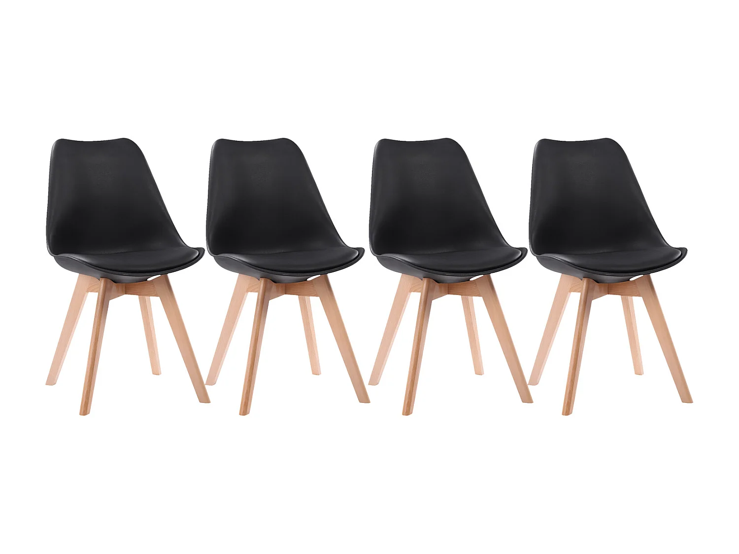 Lot de 4 chaises scandinaves NORA noires avec coussin - HAPPY GARDEN