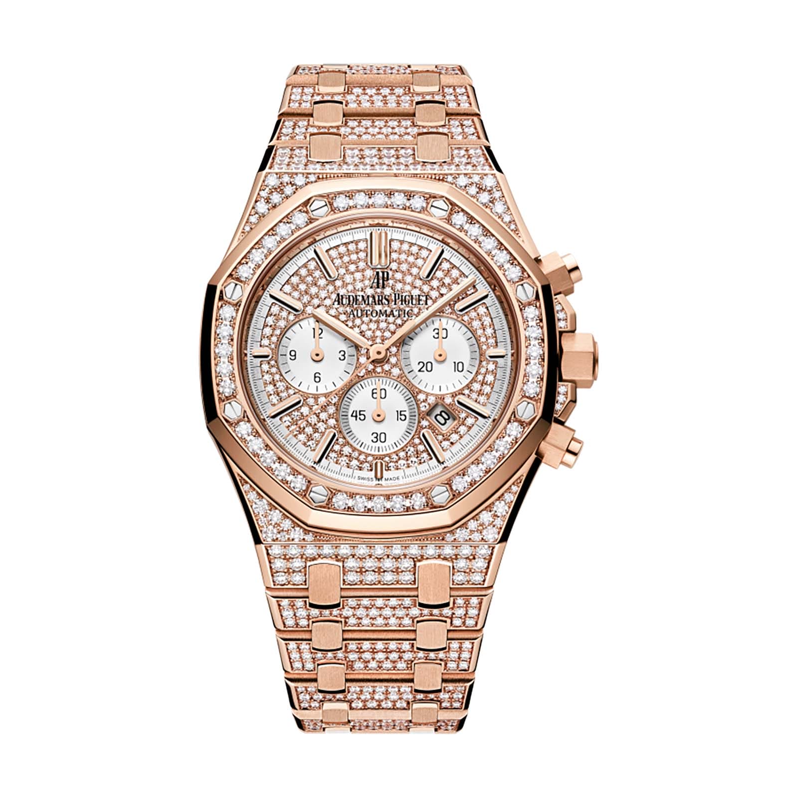 Audemars Piguet replica 26322OR.ZZ.1222OR.01 Royal Oak Chronograph 41mm Diamond Pave Index Rose Gold Diamond Set(1:1 replica) - Top club