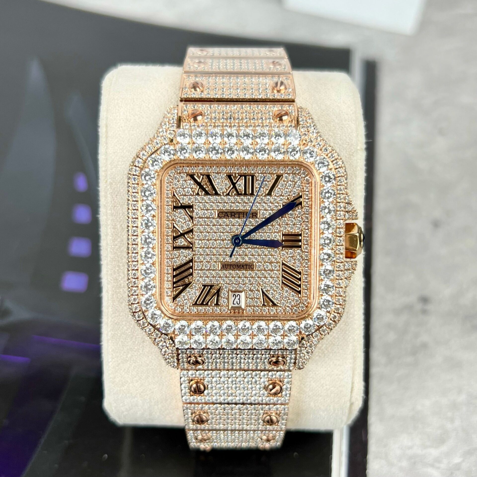 Cartier Santos Men s Full Diamond Replica Watch Highest Quality 39.8mm - Top club