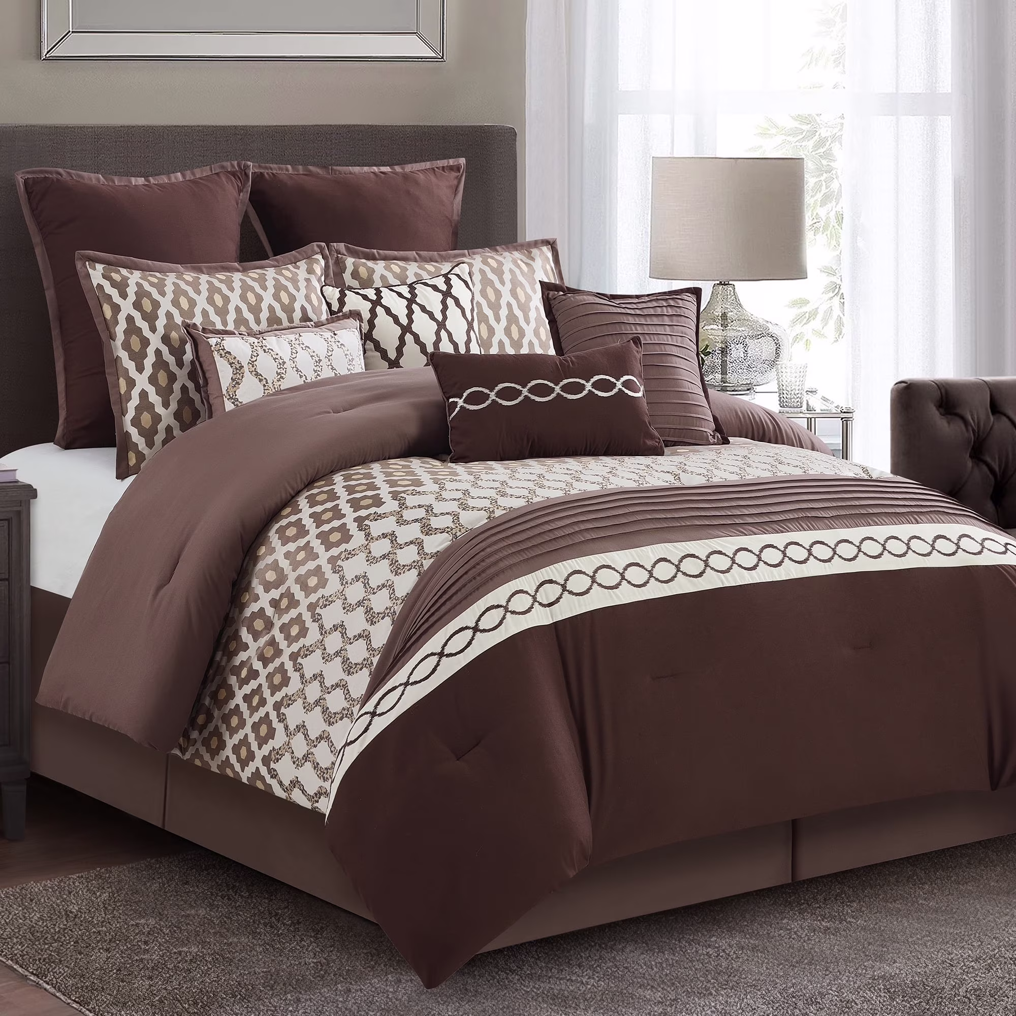 LANCO MODERN LIFESTYLE King Size Comforter Set, Burgundy, 10 Piece Bed in a Bag for All Seasons, Luxury Extreme Comfort Bedding Sets with Bedskirt, Pillow Shams, Euro Shams and Decor Pillows - Image 7