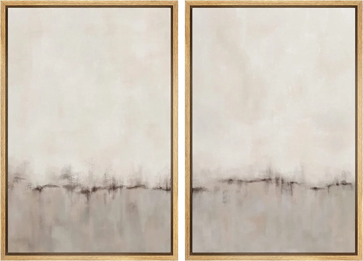 IDEA4WALL Framed Canvas Print Wall Art Set of 2 Watercolor Pastel Duotone Tan Landscape Abstract Modern Art Multicolor Contemporary Artwork for Bedroom, Office - 16"x24"x2 Panels Natural - Image 2