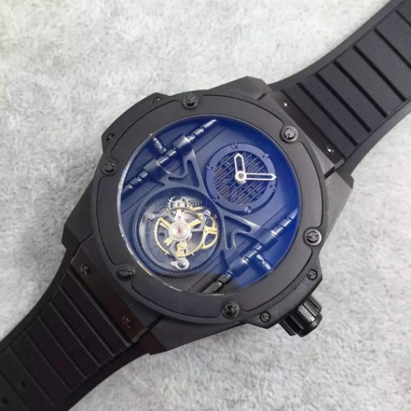 Replica Hublot Big Bang 44mm Vendome Real Tourbillon Ceramic Case Black Gummy - Elite Watch Atelier