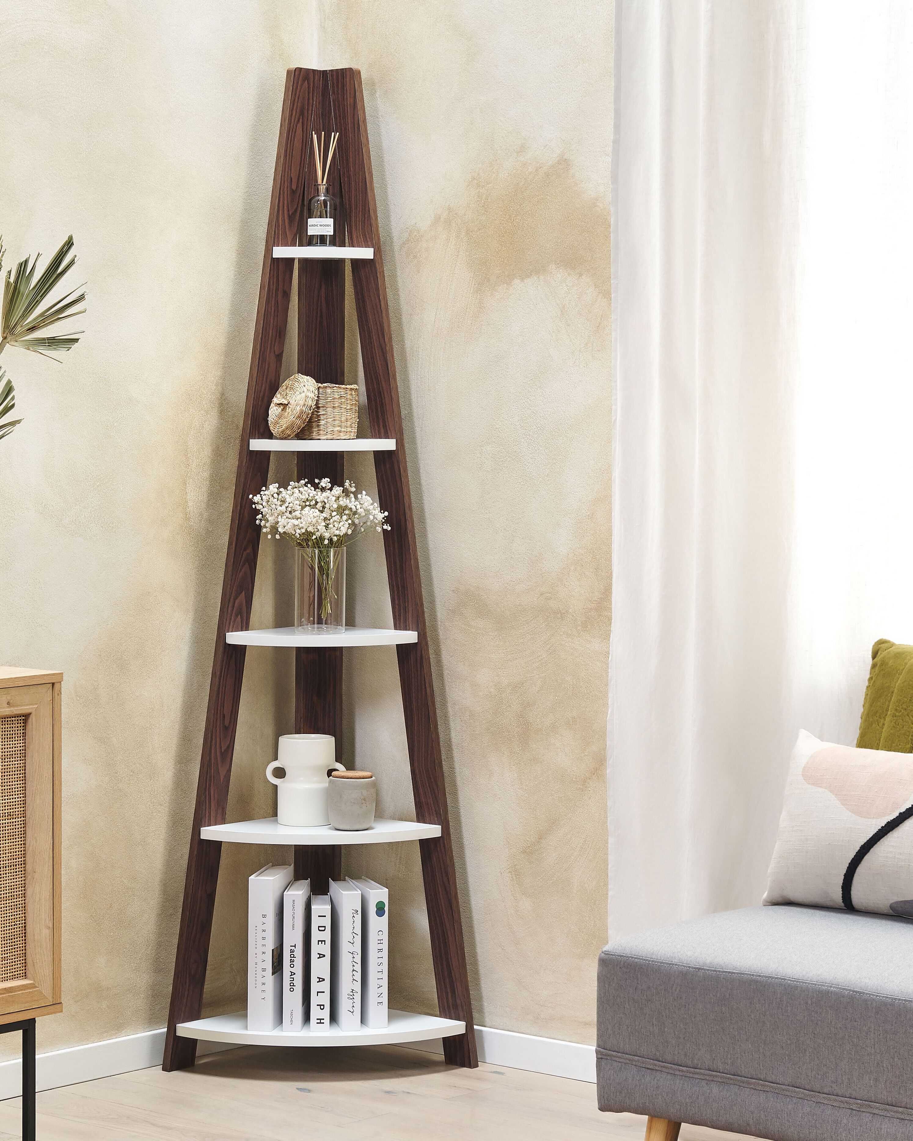 Corner 5 Tier Shelving Unit MOBILE SOLO 175 cm Brown/ White