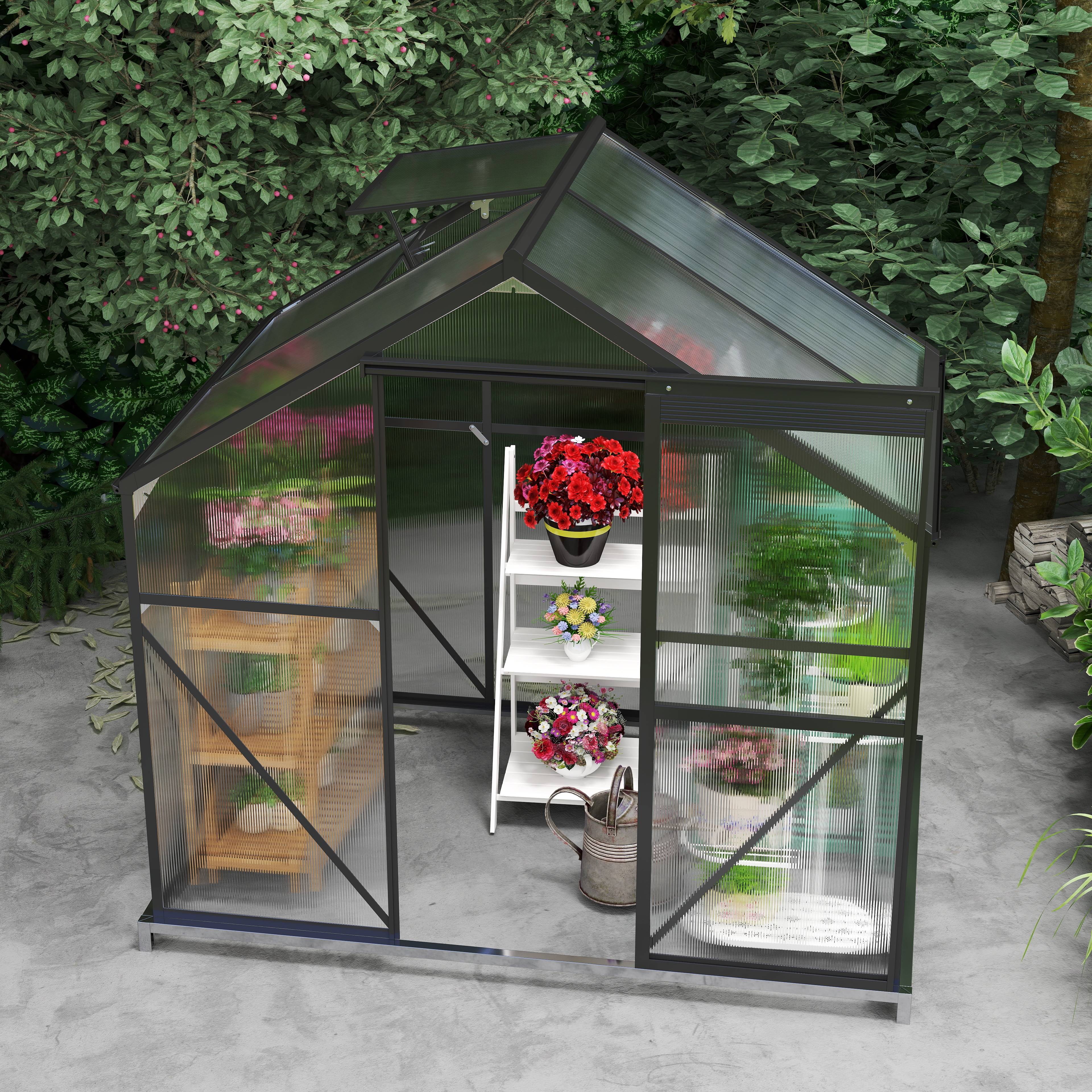 Asofer 6' x 4' Greenhouse for Outdoors, Aluminum Walk-in Green Houses shed with Rain Gutter and Roof Vent for Backyard - Image 7