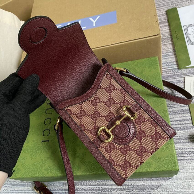 Replica Gucci Horsebit 1955 Mini Bag 625615 In Burgundy Gg Canvas1:1High-quality replica