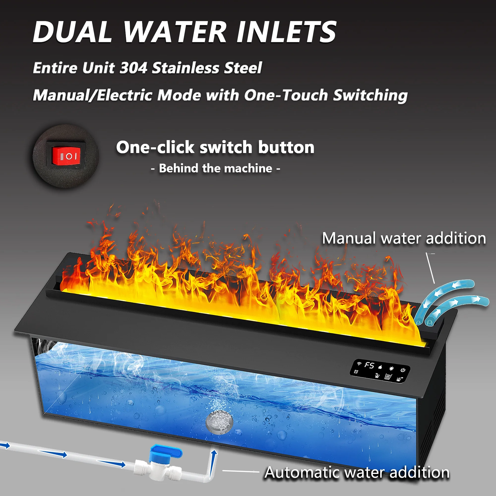 31.5-inch Water Vapor Fireplac with Dual-mode Water Supply System,Vapor Fireplace with 3D Realistic Flame,Electric Fireplace with Remote/Touch Control for Timer,Dimmable - Image 4