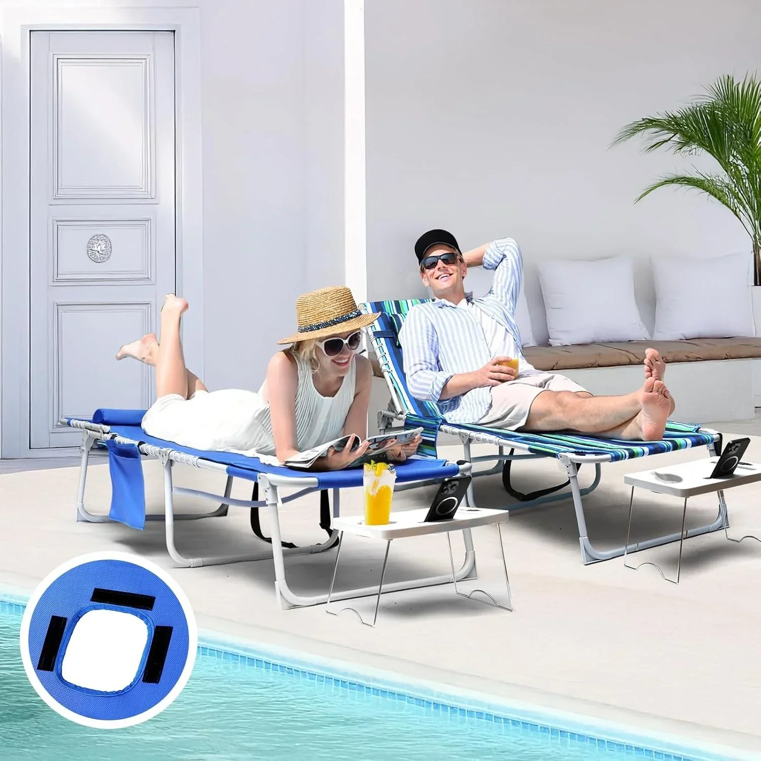 Yestomo 3-in-1 Outdoor Sun Tanning Lounge Chair, Blue, 330lbs Capacity - Image 3 Yestomo 3-in-1 Outdoor Sun Tanning Lounge Chair, Blue, 330lbs Capacity - Image 3