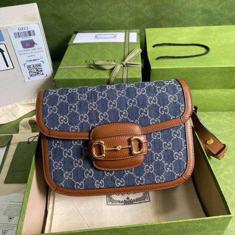 Replica Gucci Horsebit 1955 Small Bag 602204 In Blue Denim1:1High-quality replica