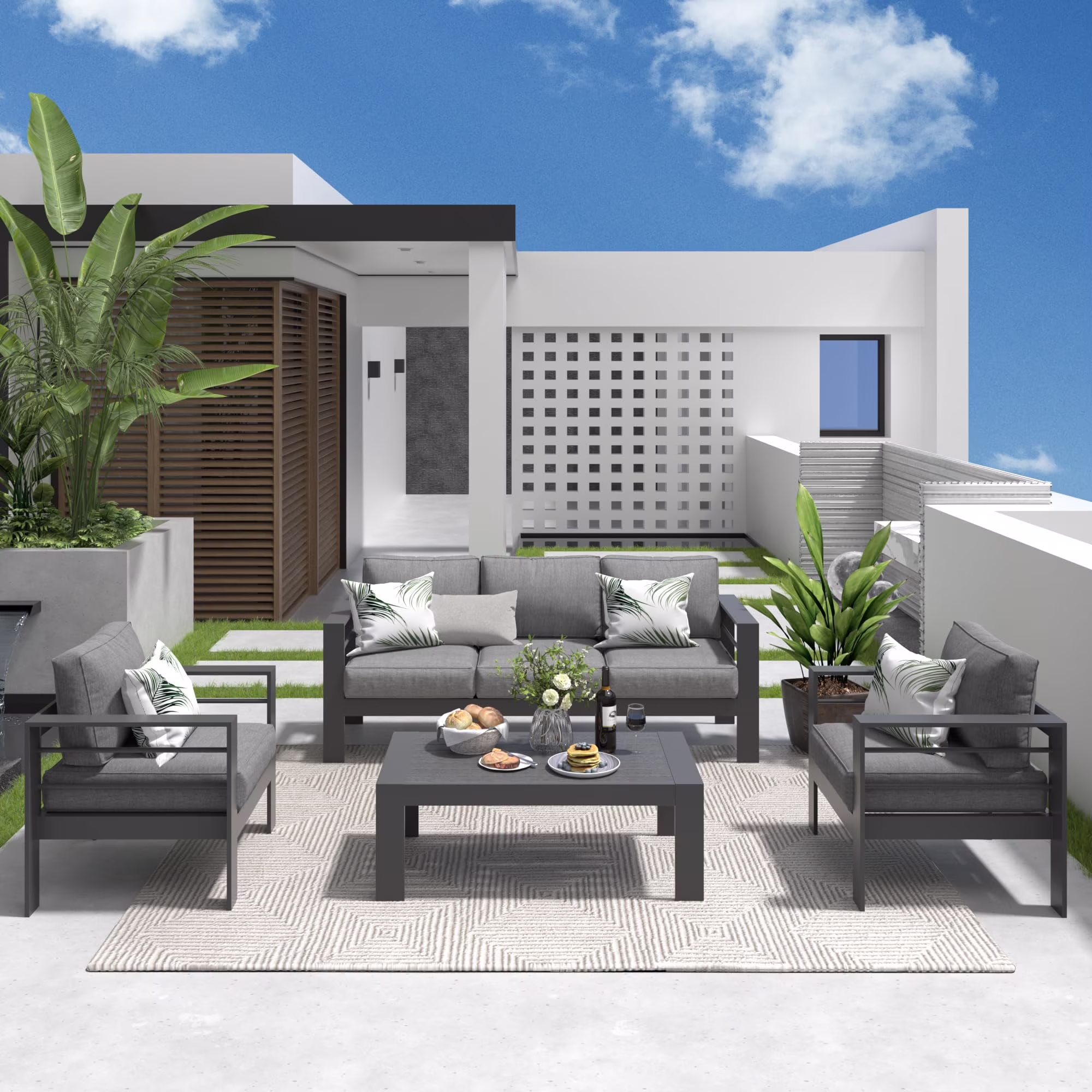CozyHom 5 Pcs Outdoor Patio Aluminum Furniture Sofa Sets, Outside Patio Conversation Couch Sets With Table&Cushions for Garden Porch, Gray - Image 11