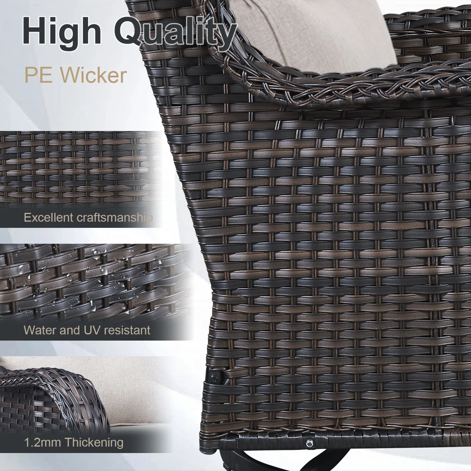 POCASSY Patio Swivel Chairs, Outdoor Wicker Swivel Glider Rocking Chairs with High Back and Thick Cushions for Porch Deck - Set of 2, Beige - Image 10