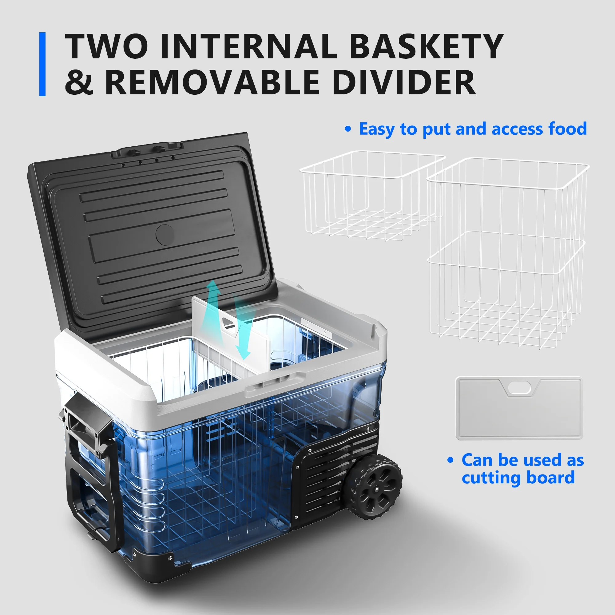 Simzlife 12V Car Refrigerator, 37QT Electric Cooler DC/AC, -4�H~68�H, RV Freezer Fridge Cooler with Wheels & 2 Baskets - Image 2