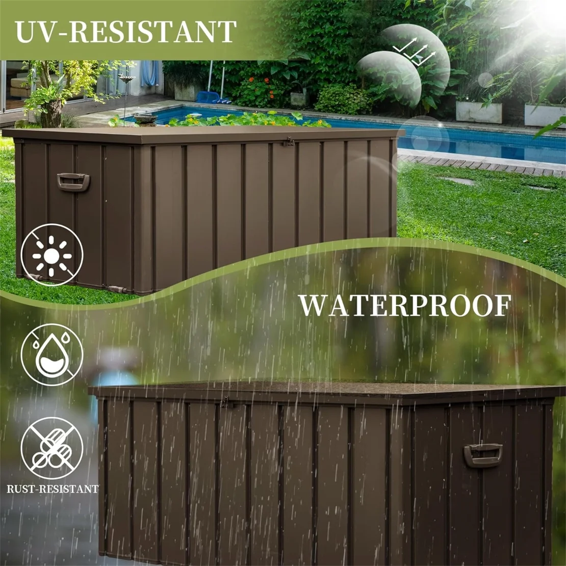 150 Gallon Outdoor Waterproof Storage Deck Box with Portable Side Handles and Moving Roller, Large Patio Storage Lockable for Outside Cushions, Throw Pillows, Garden Tools, Dark Gray - Image 10